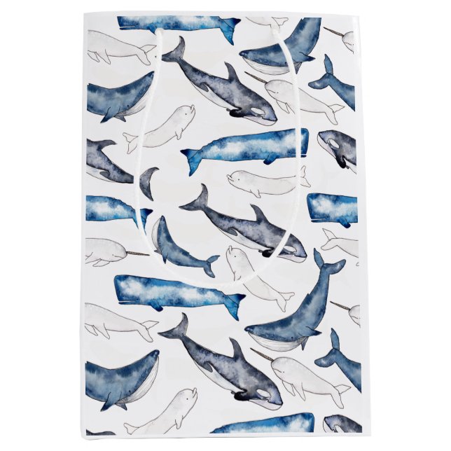 Watercolor Whales Medium Gift Bag (Front)