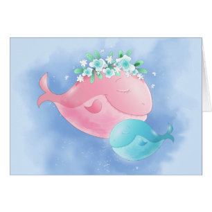 Watercolor Whales Mother's Day Pun