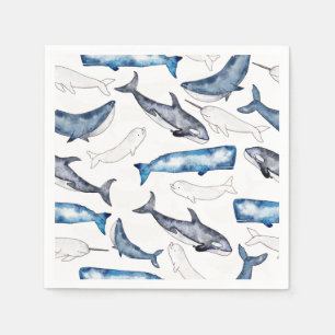 Watercolor Whales Napkin