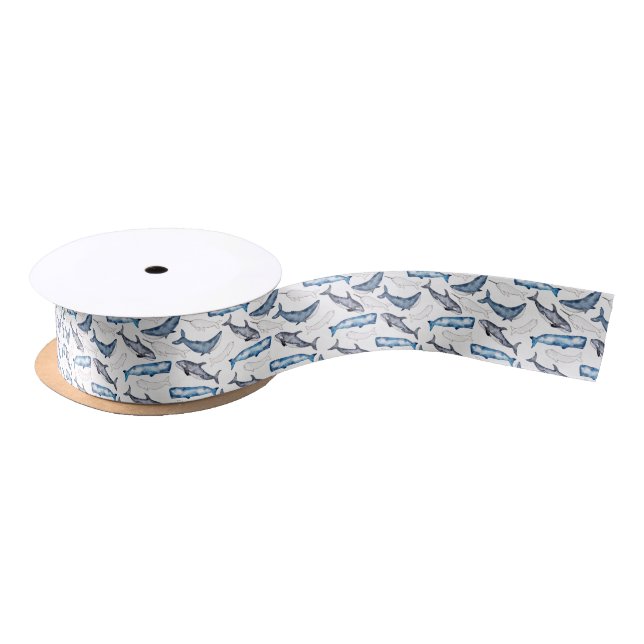 Watercolor Whales Satin Ribbon (Spool)