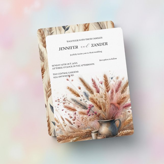 Watercolor Wheat Elegant Rustic Fall Wedding  Invitation (Creator Uploaded)