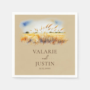 Watercolor Wheat Field Floral Wedding Napkins