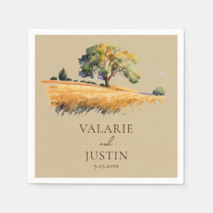 Watercolor Wheat Field Trees Wedding Napkins