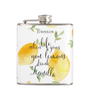 Watercolor When Life Gives You Lemons   Wedding Hip Flask