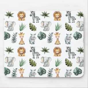 Watercolor Whimsical Adorable Baby Safari Animals Mouse Mat