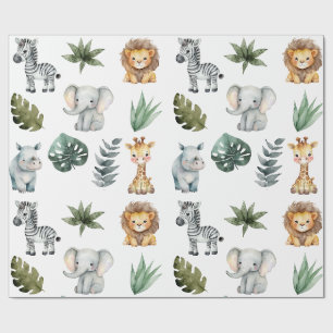 Watercolor Whimsical Adorable Baby Safari Animals Wrapping Paper