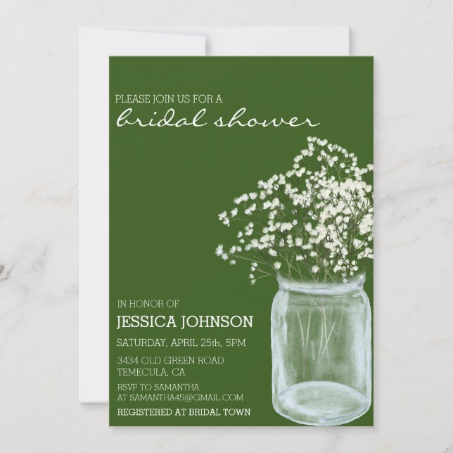 Watercolor Whimsical Baby's Breath Bridal shower I Invitation (Front)