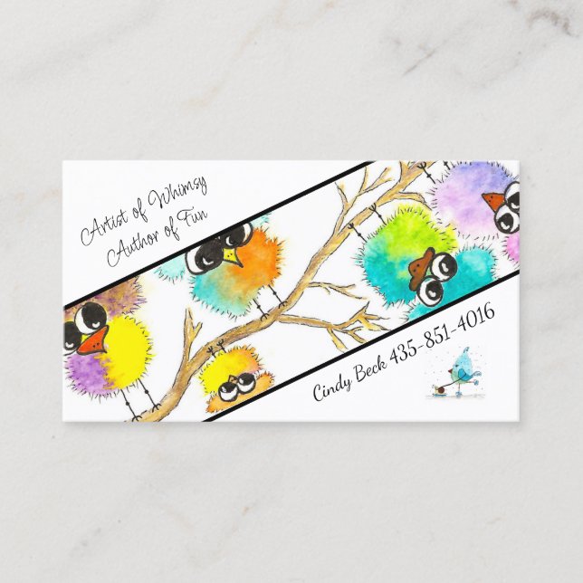 Watercolor Whimsical Birds Business Card-Cindy Business Card (Front)