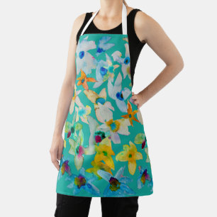Watercolor whimsical blue flowers apron