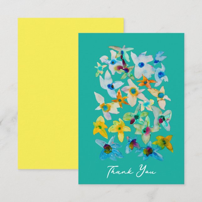 Watercolor whimsical blue flowers card (Front/Back)