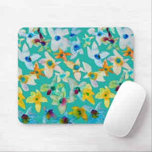 Watercolor whimsical blue flowers mouse mat