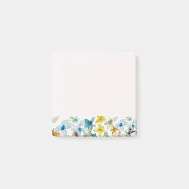 Watercolor whimsical blue flowers post-it notes (Front)