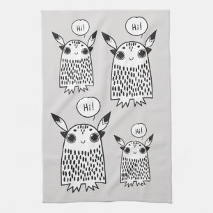 Watercolor whimsical blue flowers tea towel