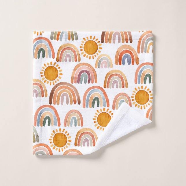 Watercolor Whimsical Boho Rainbow and Sun Kids  Wash Cloth (Wash Cloth)
