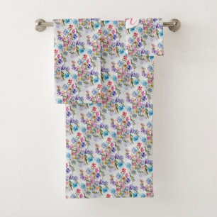 WATERCOLOR WHIMSICAL FLORAL BATH TOWEL SET