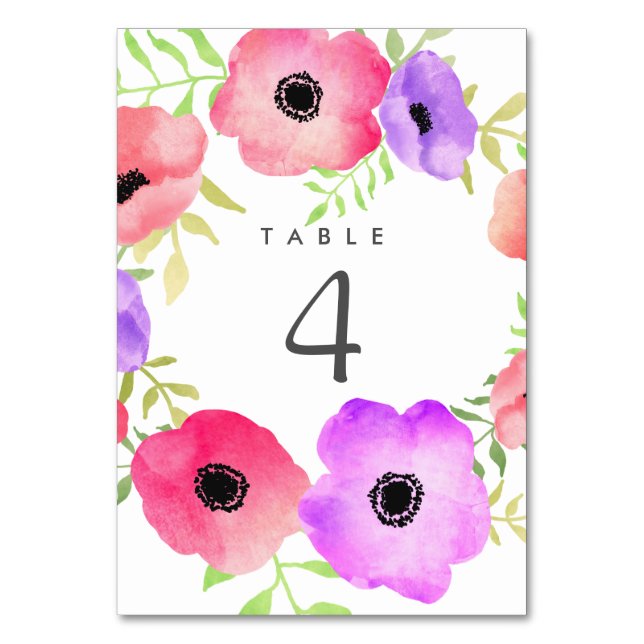Watercolor Whimsical Floral Wedding Table Number (Back)