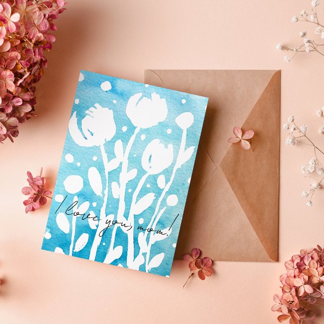 Watercolor whimsical flowers I love you mum Holiday Card (Creator Uploaded)