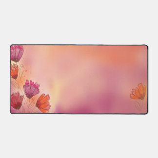 Watercolor Whimsical Flowers in Red Orange Yellow Desk Mat