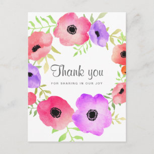 Watercolor Whimsical Flowers Wedding Thank You Postcard