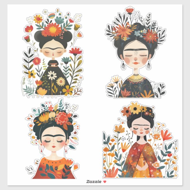 Watercolor Whimsical Frida Kahlo Illustrations (Sheet)