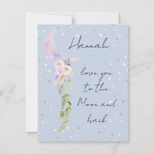 Watercolor Whimsical Love U To the Moon and Back