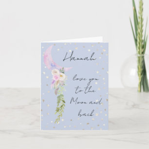 Watercolor Whimsical Love U To the Moon and Back  Note Card