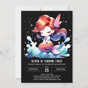 Watercolor Whimsical Mermaid Birthday Invitation