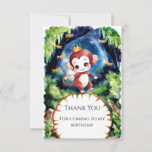 Watercolor Whimsical Monkey Birthday Thank You Card