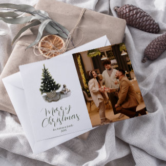 Watercolor Whimsical Photo Tree Merry Christmas Holiday Card