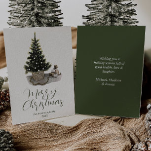 Watercolor Whimsical Pine Tree Merry Christmas Holiday Card