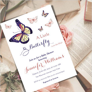 Watercolor Whimsical Purple Butterfly Baby Shower Invitation