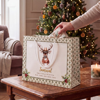 Watercolor Whimsical Reindeer Holiday Gift Bag