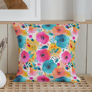 Watercolor Whimsical Roses Cushion