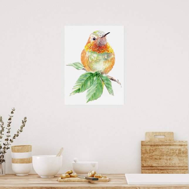 Watercolor Whimsical Rufous Hummingbird attitude Poster (Kitchen)