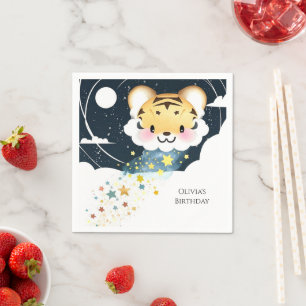 Watercolor Whimsical Tiger Birthday Napkin