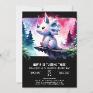 Watercolor Whimsical Triceratops Birthday Invitation