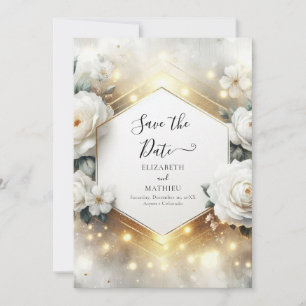 Watercolor Whimsical White Roses Wedding Save The Date
