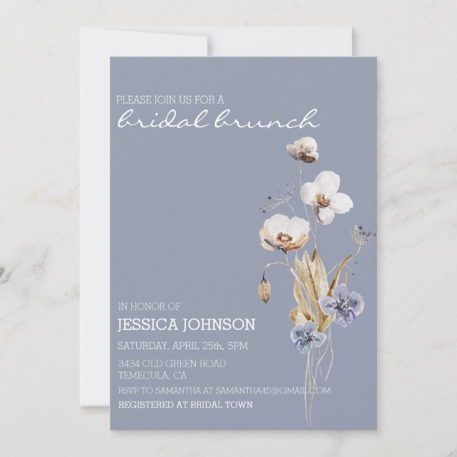 Watercolor Whimsical Wild Flower Bridal Brunch Invitation (Front)