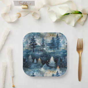 Watercolor Whimsical Winter Wonderland Christmas Paper Plate
