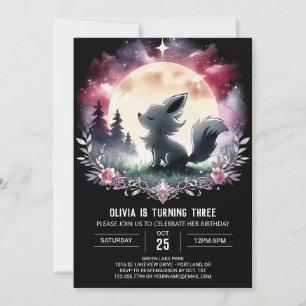 Watercolor Whimsical Wolf Birthday Invitation