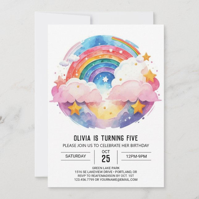 Watercolor Whimsy Clouds Birthday Invitation (Front)
