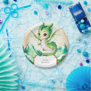 Watercolor Whimsy Dragon Birthday Paper Plate