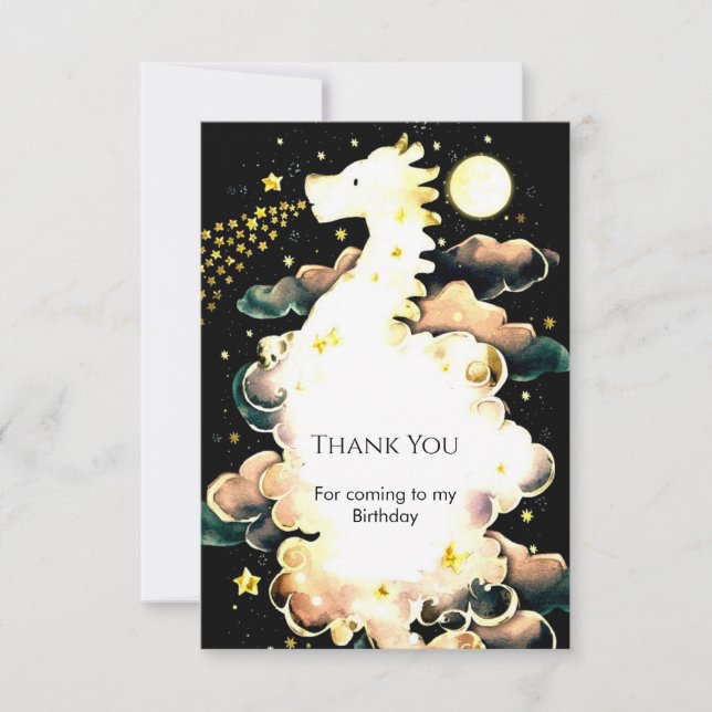 Watercolor Whimsy Dragon Birthday Thank You Card (Front)