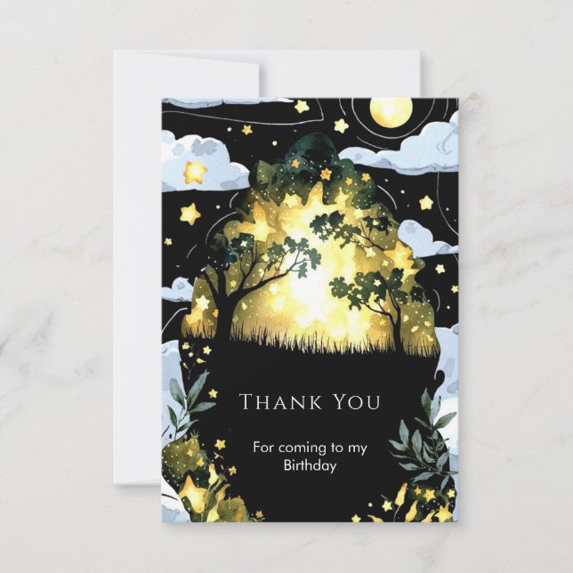 Watercolor Whimsy Woodland Birthday Thank You Card (Front)