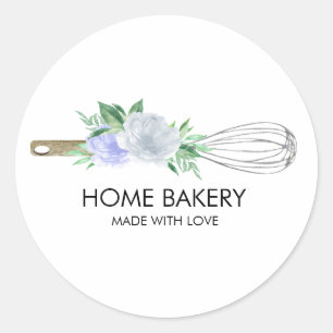 Watercolor Whisk and Flowers Baking  Classic Round Sticker