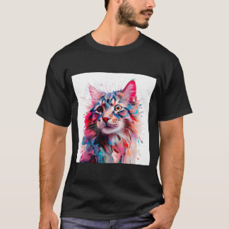 Watercolor Whiskers: A Vibrant Cat Portrait T-Shirt