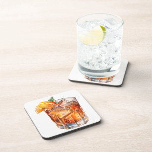 WATERCOLOR WHISKEY ON THE ROCKS COASTER