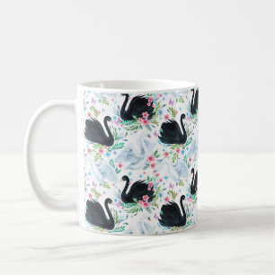 Watercolor white and black swan lake seamless patt coffee mug
