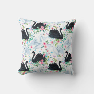 Watercolor white and black swan lake seamless patt cushion