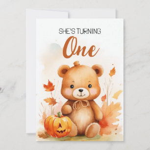 Watercolor White and Brown Teddy Bear 1st Birthday Invitation